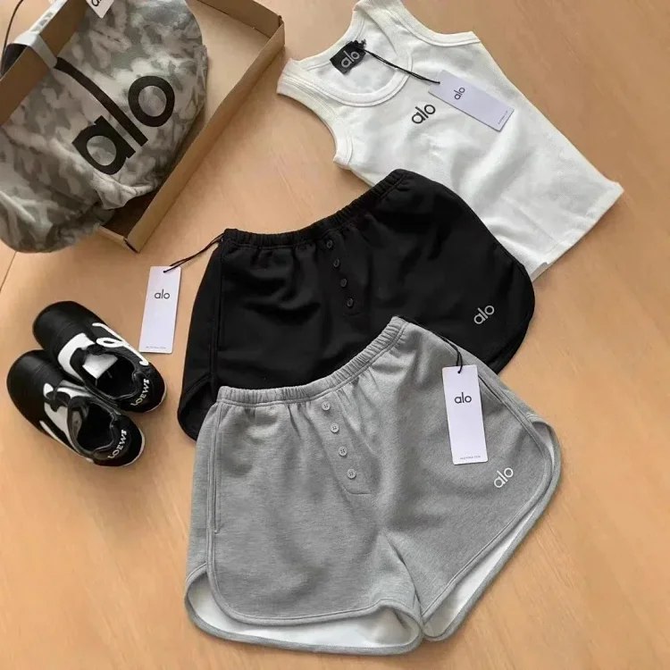 ALO Letter Elastic Waist Casual Sports Fitness Shorts [2  -3