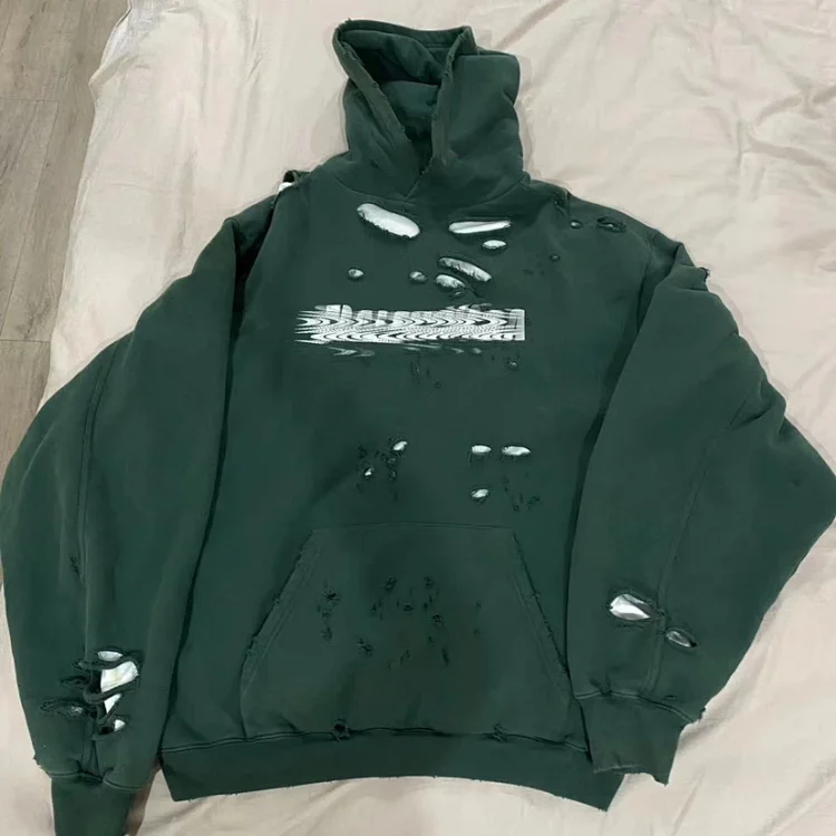 Distressed Green Hoodie with W