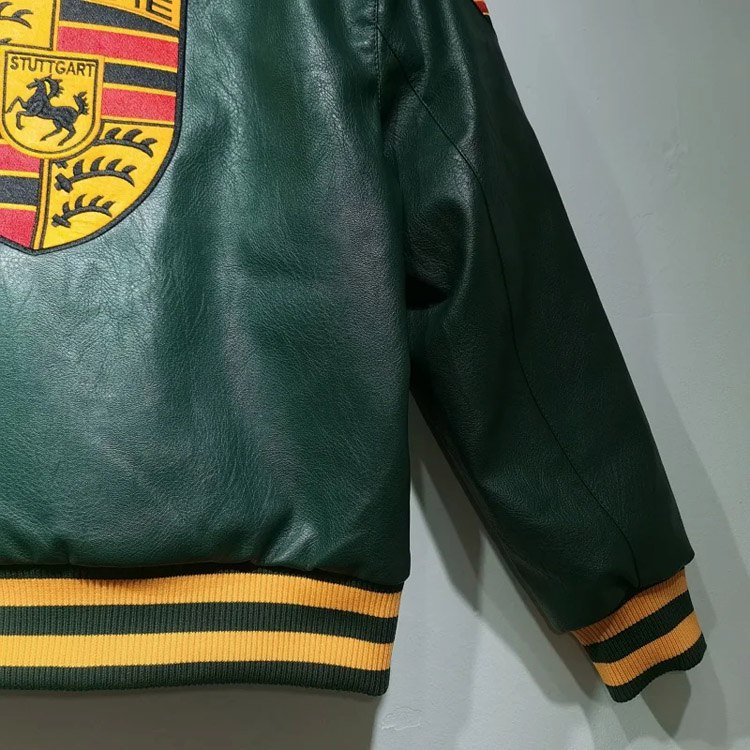 Aime Leon Dore x Porsche Leather Embroidered Zip-Up Ribbed Jacket -4