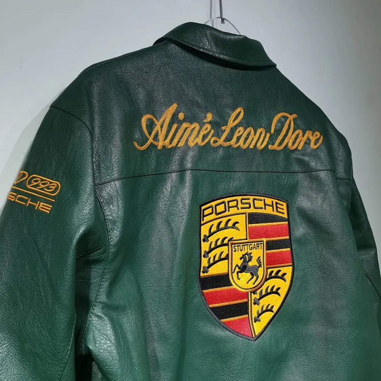 Aime Leon Dore x Porsche Leather Embroidered Zip-Up Ribbed Jacket -2