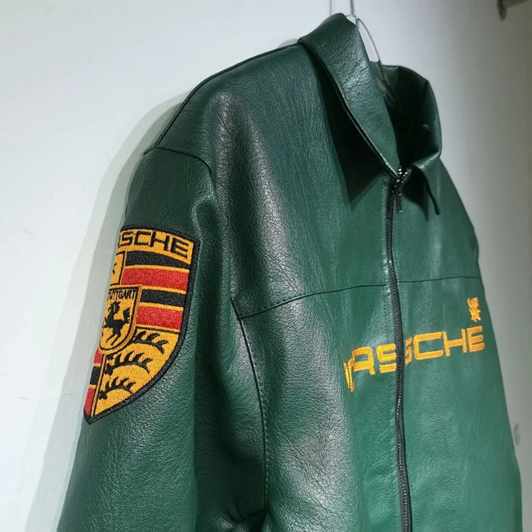 Aime Leon Dore x Porsche Leather Embroidered Zip-Up Ribbed Jacket -3