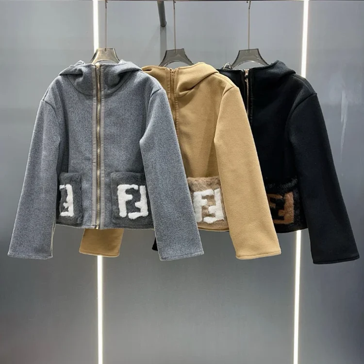 Fendi new wool blend zip-up ho